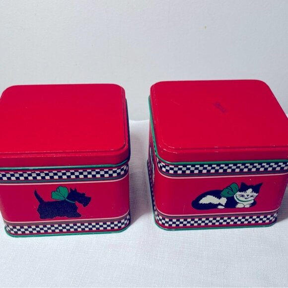 Vintage POTPOURRI PRESS Square Checkered Cat and Dog Tins - Picture 1 of 6